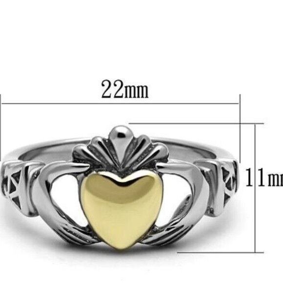 Irish Celtic Claddagh Ring Size 5 Silver Gold Stainless Steel Knot Heart Hands - Picture 8 of 11